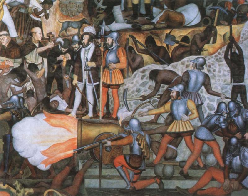 Diego Rivera the spanish conquest of mexico oil painting picture
